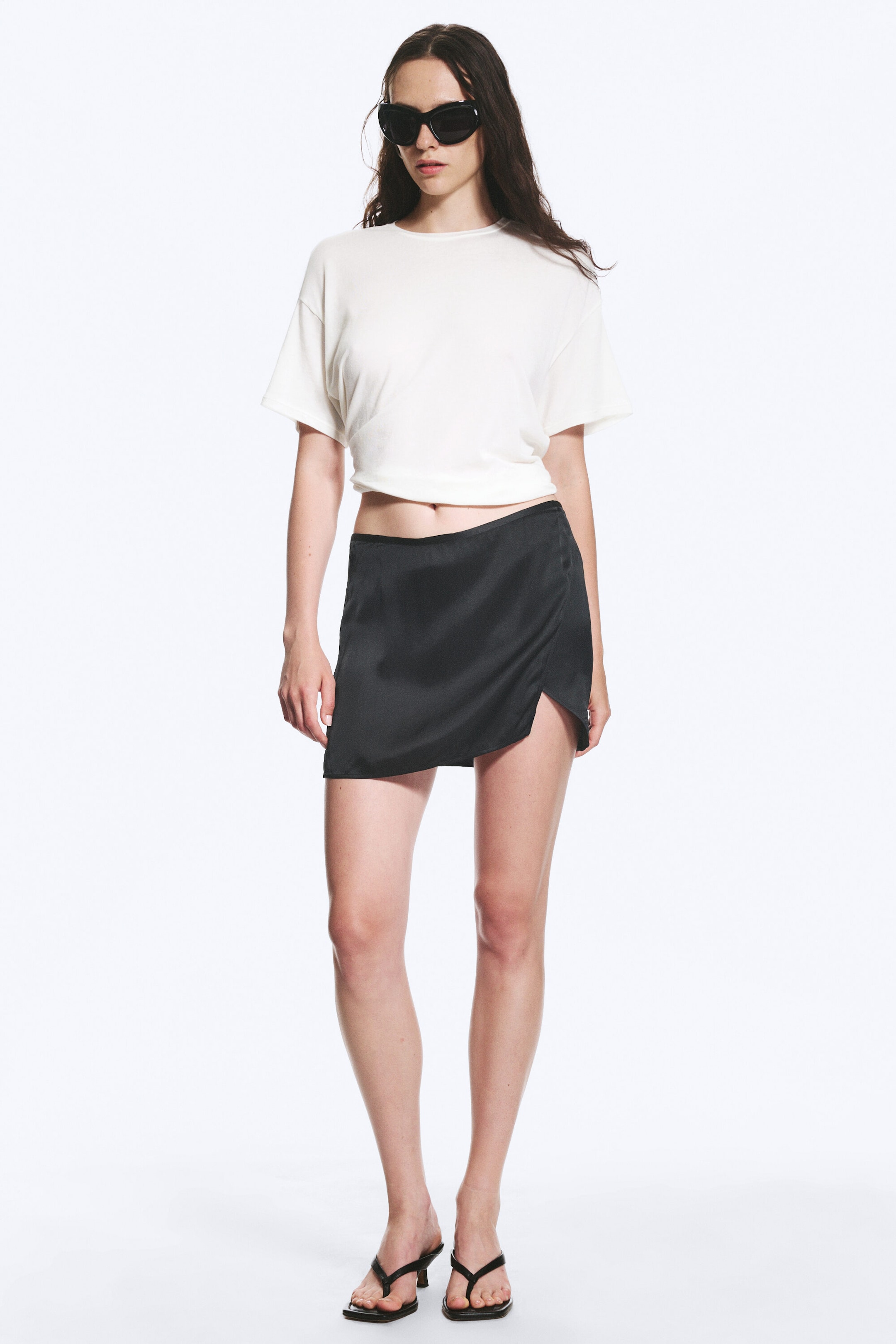 Dark Grey - Satin Wrap Mini Skirt - 1
