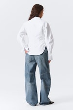 White - Fitted Ruched Waist Shirt - 3