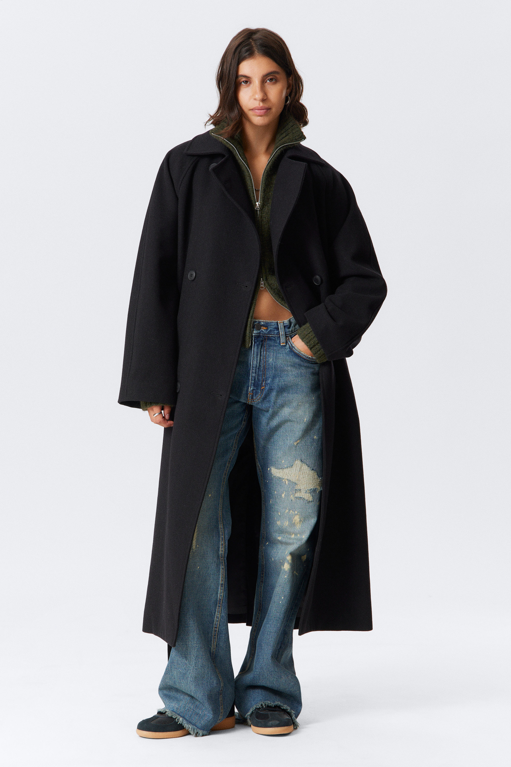 Black - Oversized Wool-Blend Double-Breasted Coat - 1