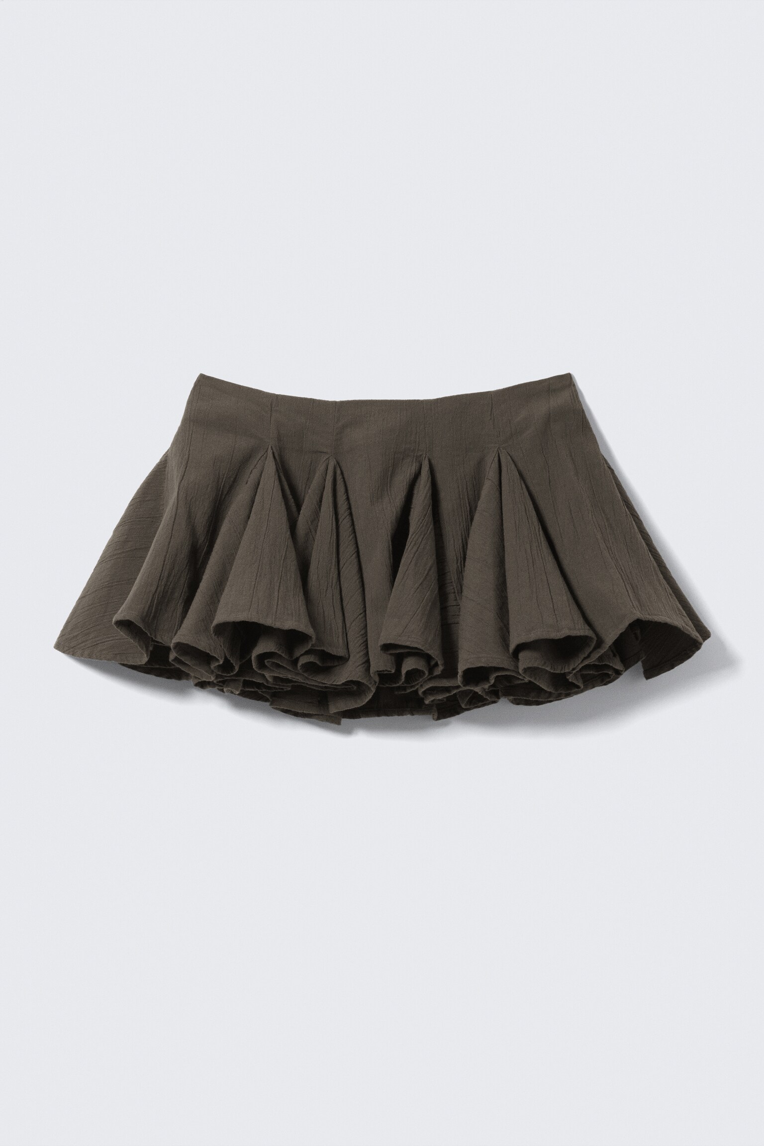 Pleated Cotton Mini Skirt - Dark Grey/White/Light Grey - 2