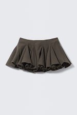 Dark Grey - Pleated Cotton Mini Skirt - 0