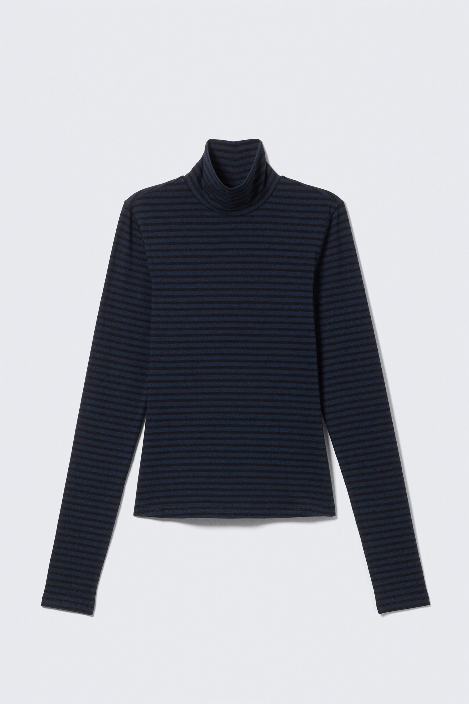 Fitted Striped Turtleneck Top - Striped Dark Blue/Grey & Red Stripes - 2