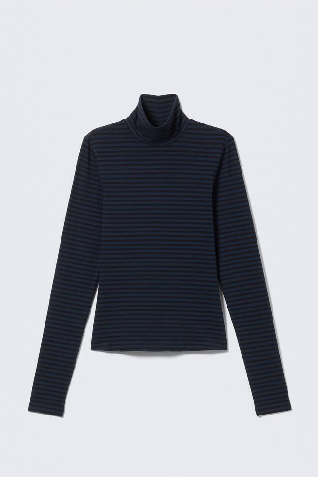 Fitted Striped Turtleneck Top - Striped Dark Blue - 1