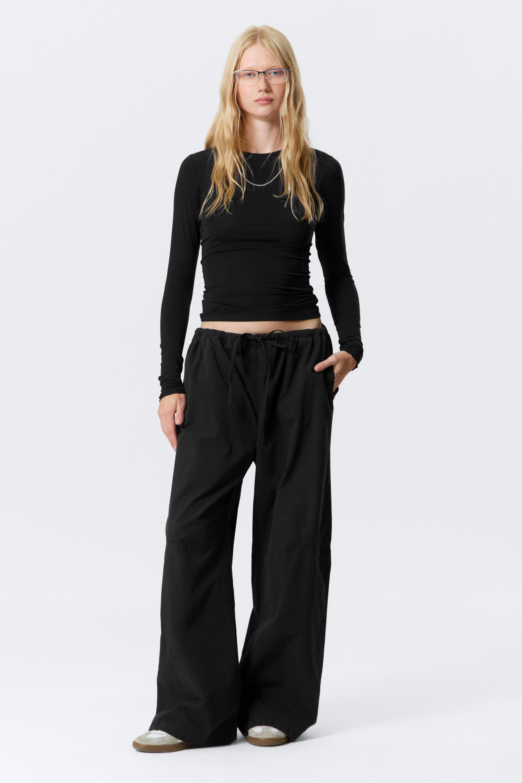 Black - Loose Fit Washed Ripstop Trousers - 1