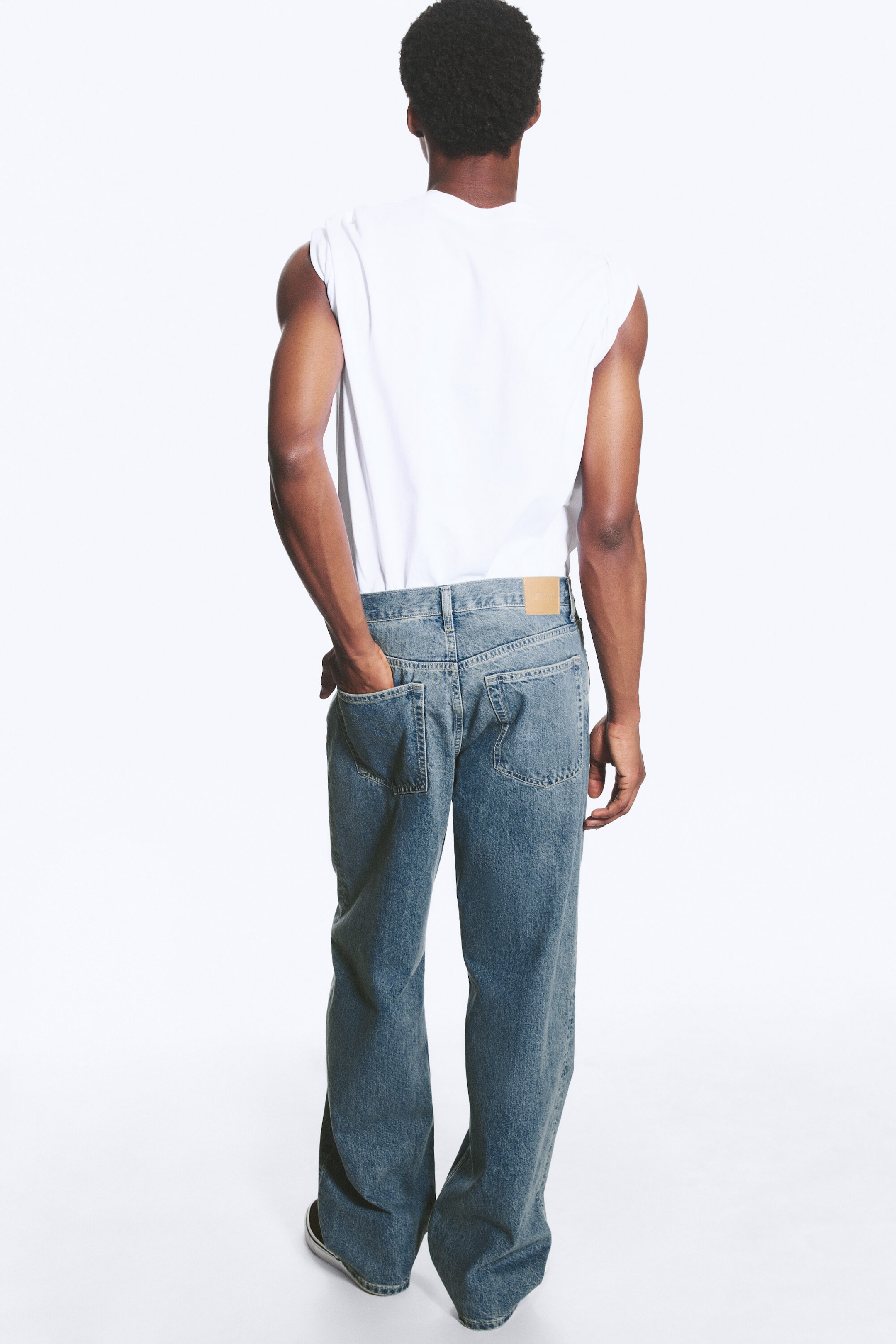 2000 Blue - Medium Blue - Galaxy Mid Rise Loose Straight Unisex Jeans - 4