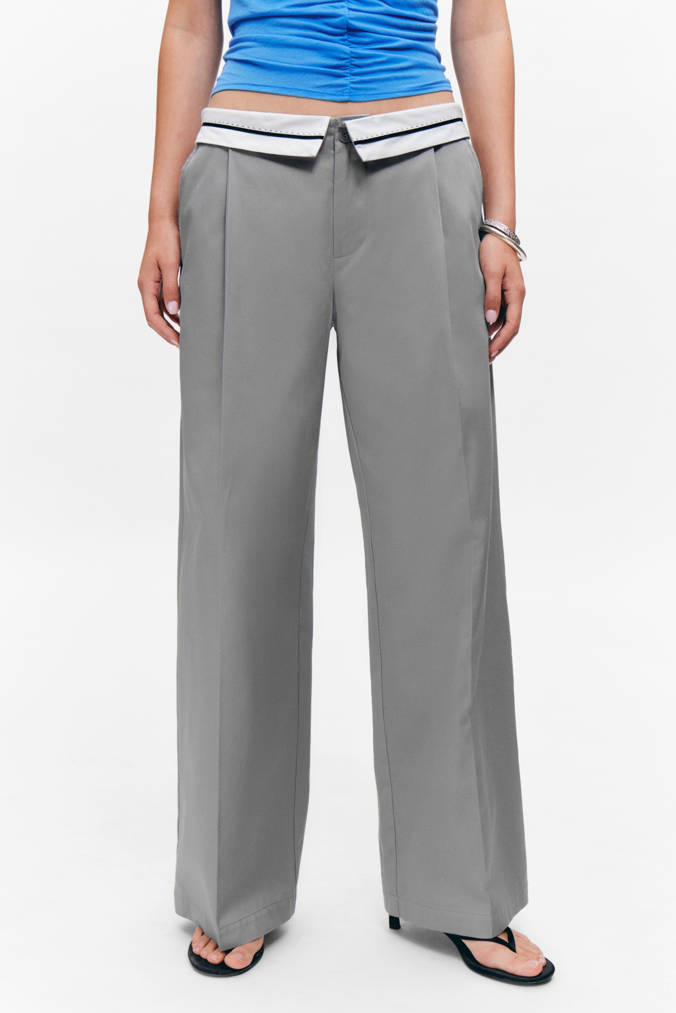 Agrandir l'image: Pantalon en twill avec taille repliée - Gris - FEMME | H&M FR 2