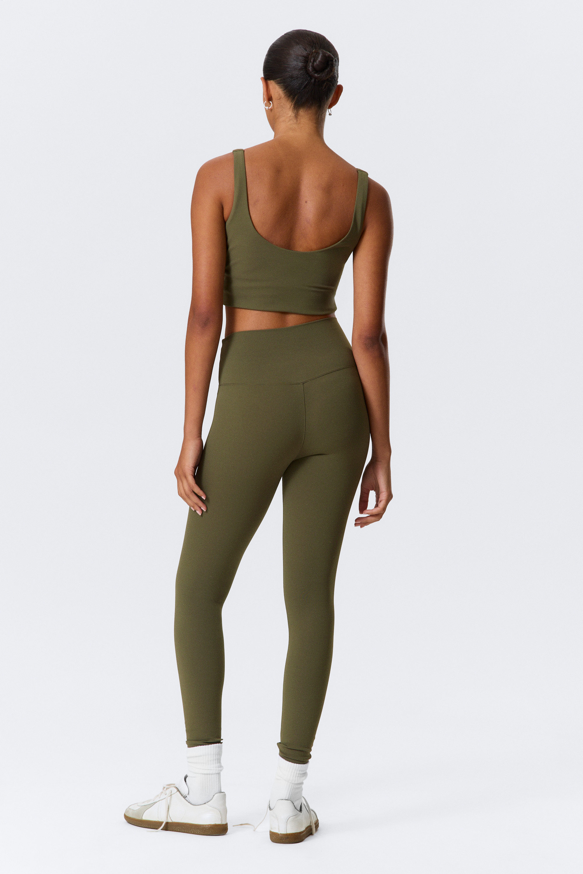 Dark Khaki Green - High Waisted Sports Tights - 3