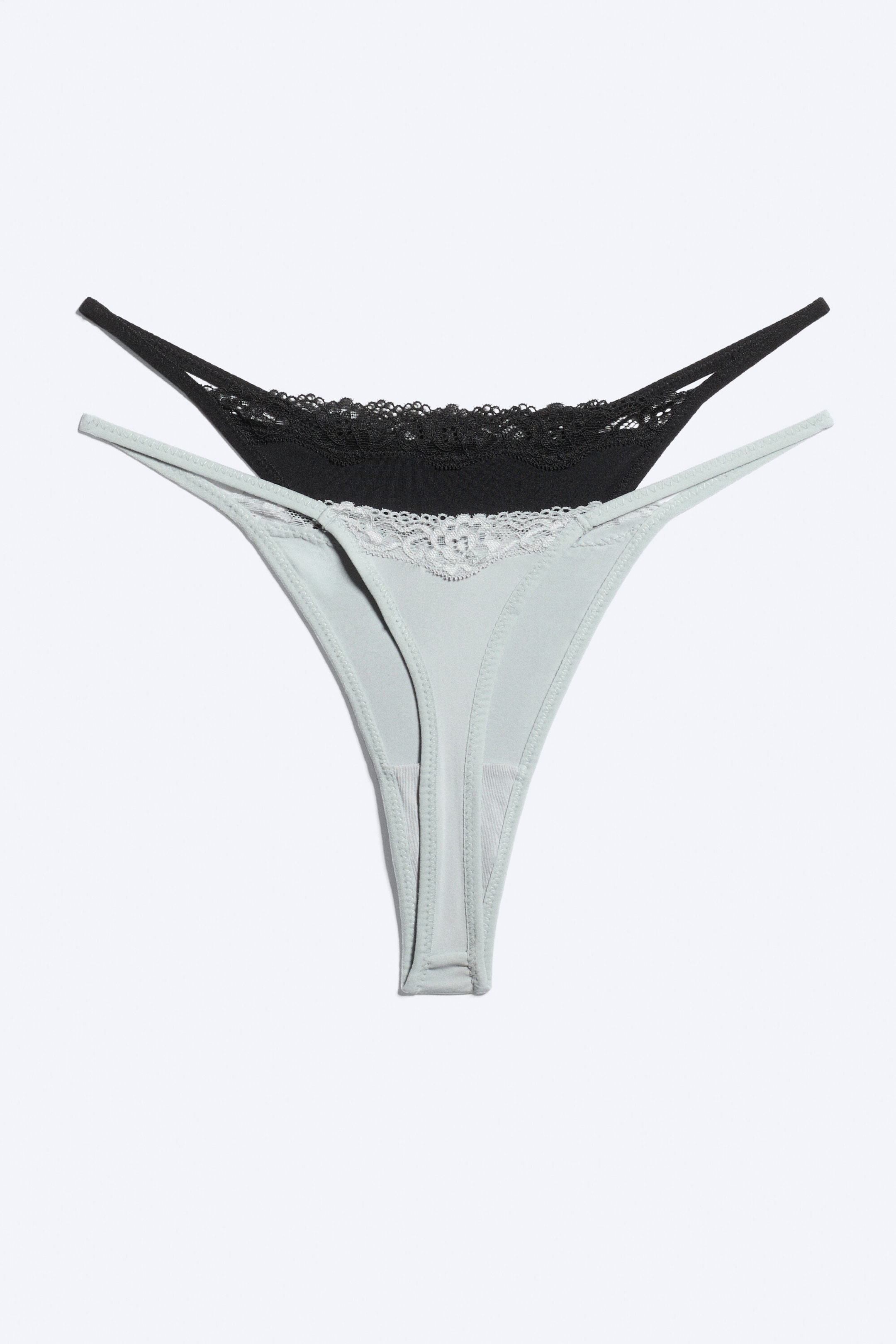 Black + Dusty Light Grey - 2-Pack Lace Tanga Thong - 3