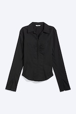 Black - Long-Sleeved Hook-and-eye Top - 3