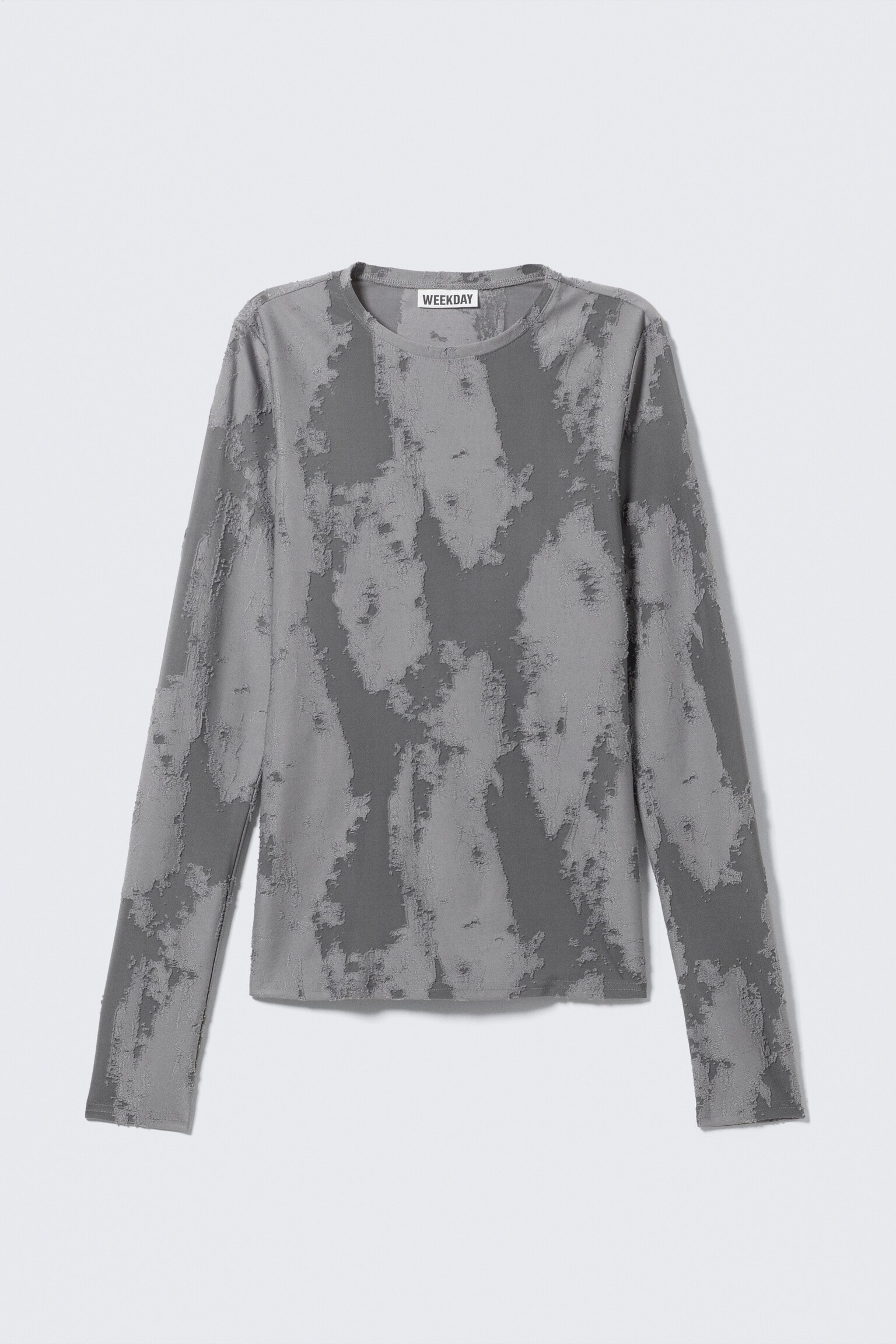 Fitted Long-Sleeve Jacquard Top - Grey Jacquard - 2