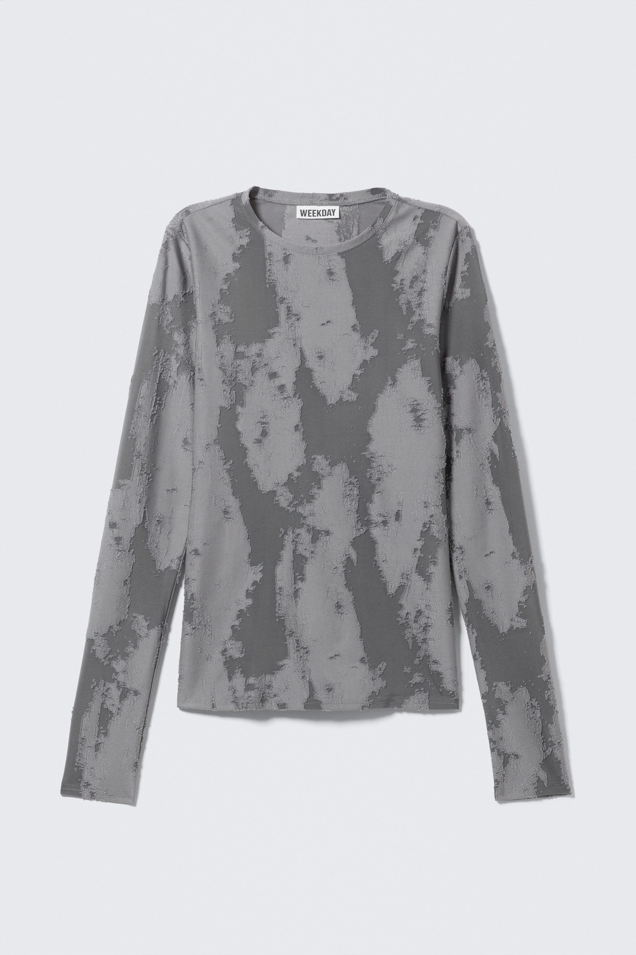 Grauer Jacquard - Eng anliegendes Jacquard-Longsleeve - 1