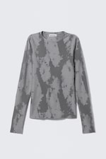 Grauer Jacquard - Eng anliegendes Jacquard-Longsleeve - 0