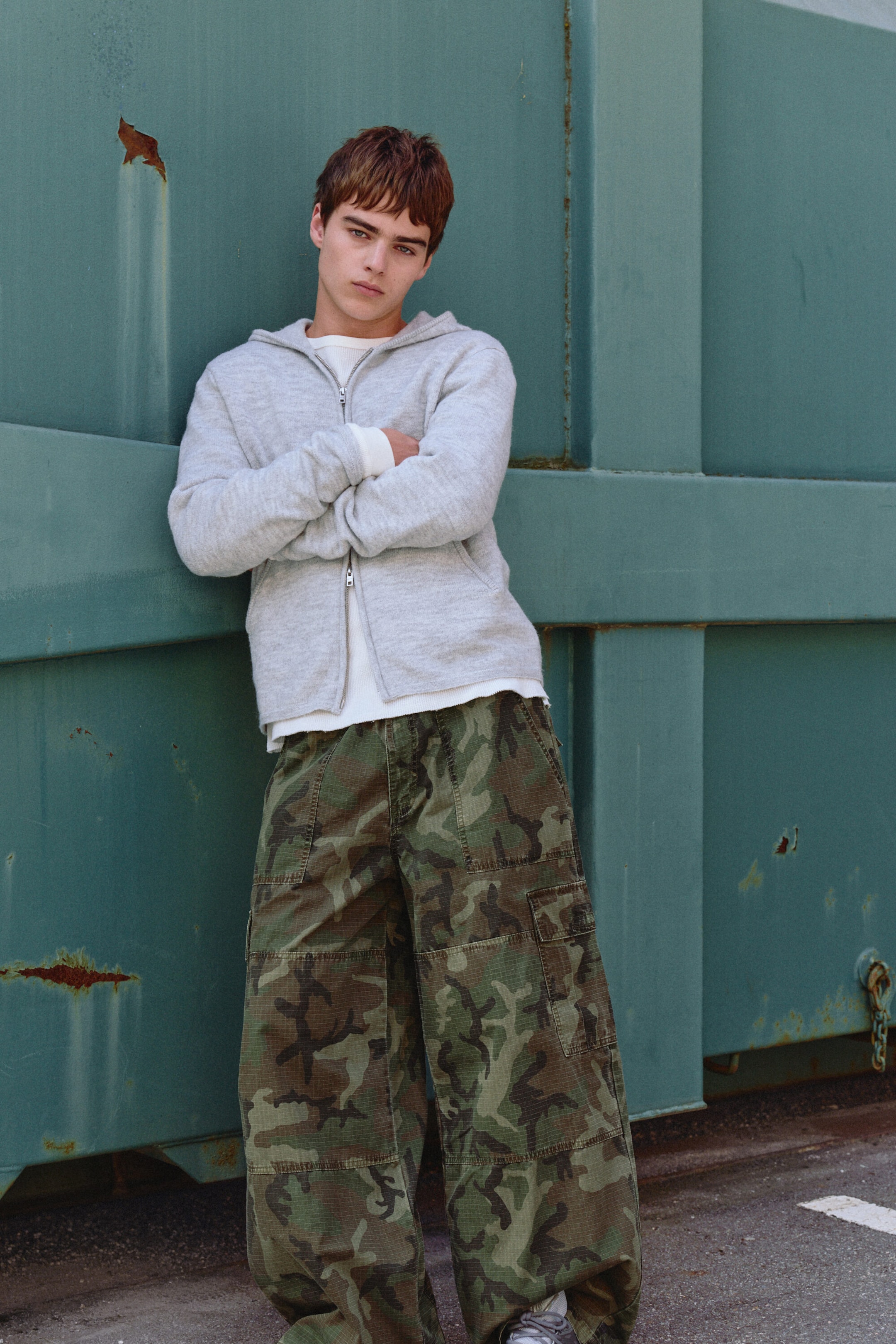 Light Grey Melange - Relaxed Knitted Zip Hoodie - 1