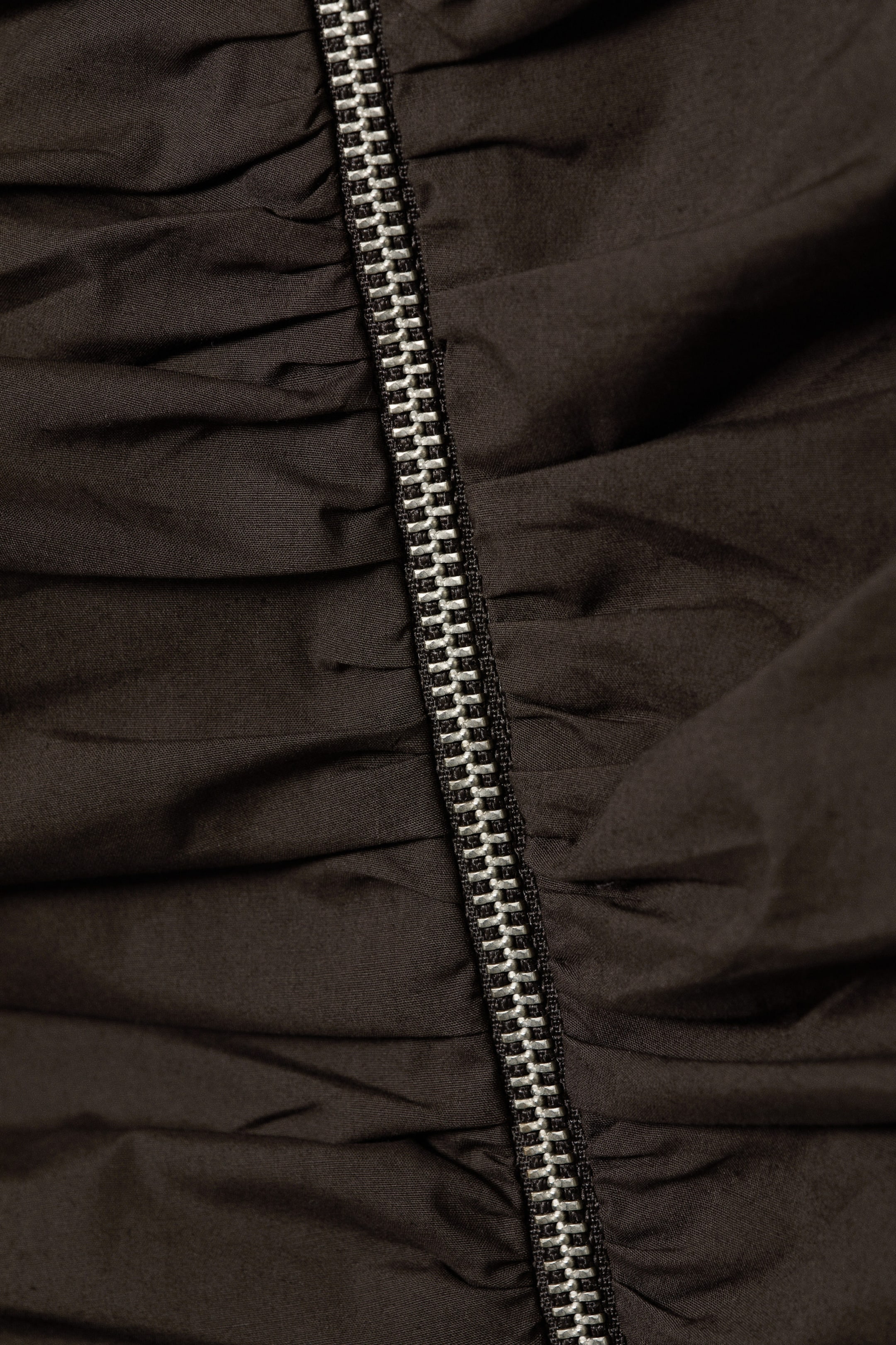 Dark Brown - Gathered V-Neck Zip Top - 4