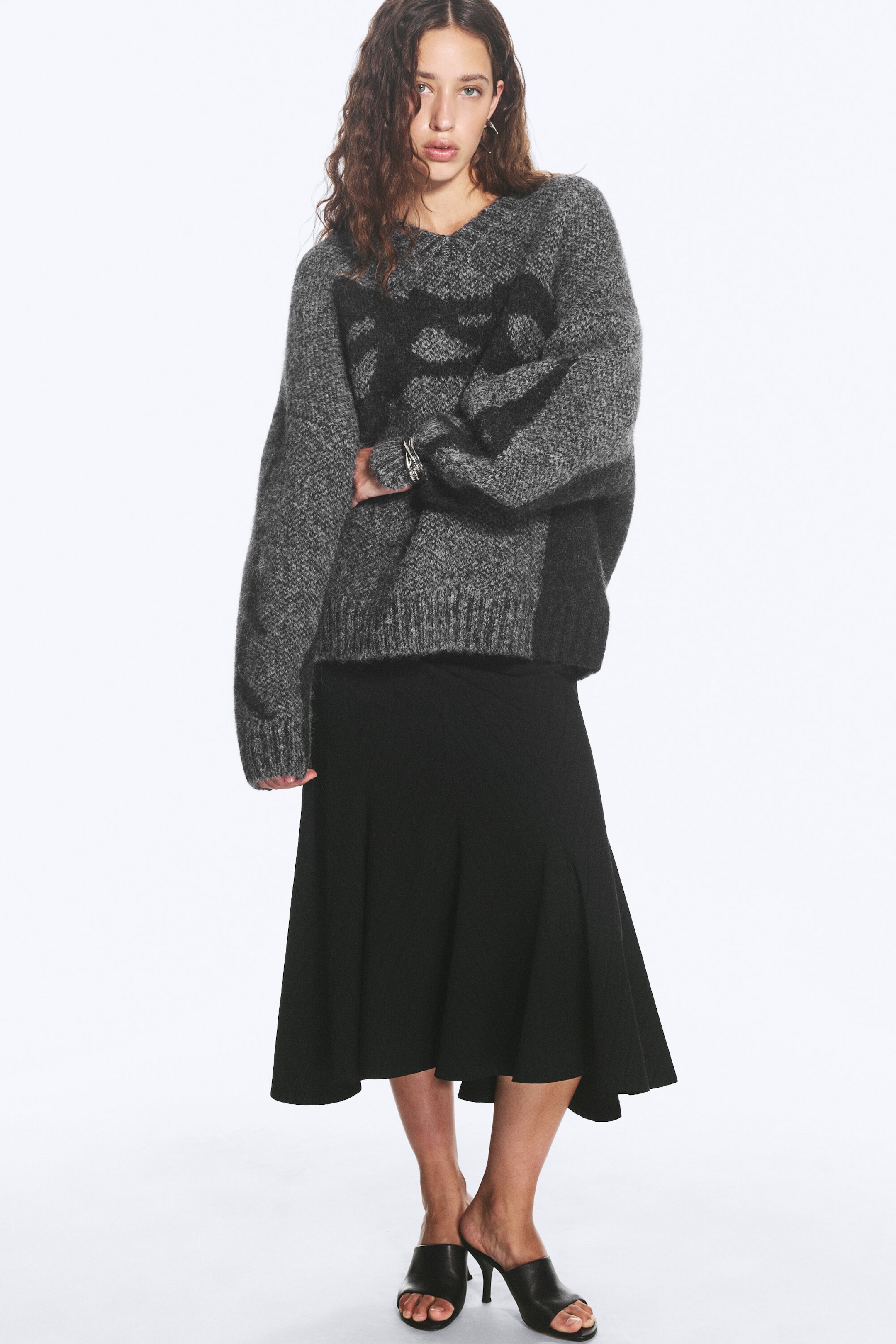 Støvet Gråmelert - Oversized v-hals - 2