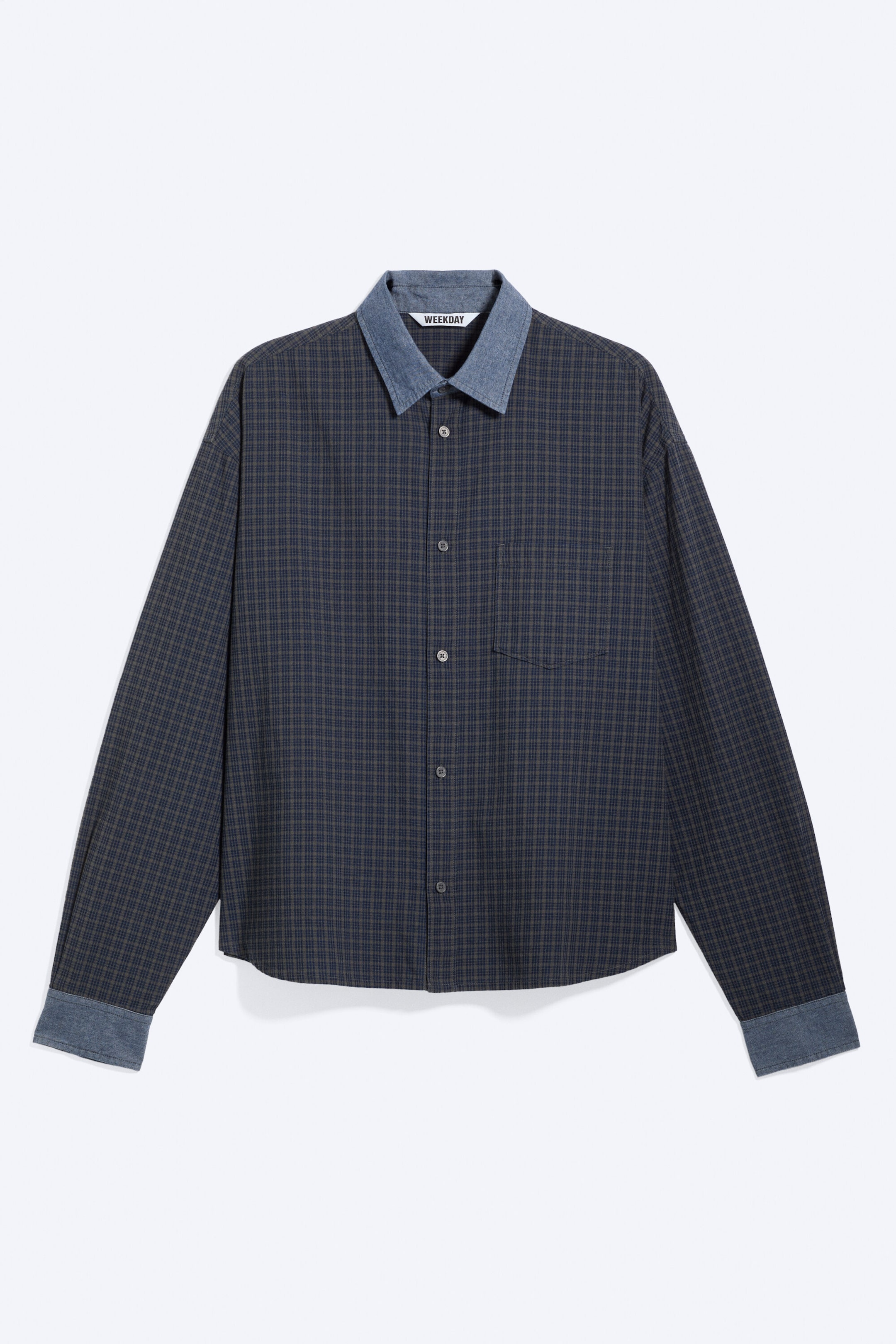 Checked Grey - Contrast Denim - Relaxed Checked Cotton Shirt - 5