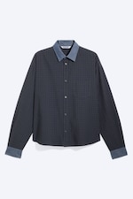 Checked Grey - Contrast Denim - Relaxed Checked Cotton Shirt - 5