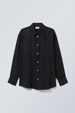 Black - Oversized Linen Shirt - 0