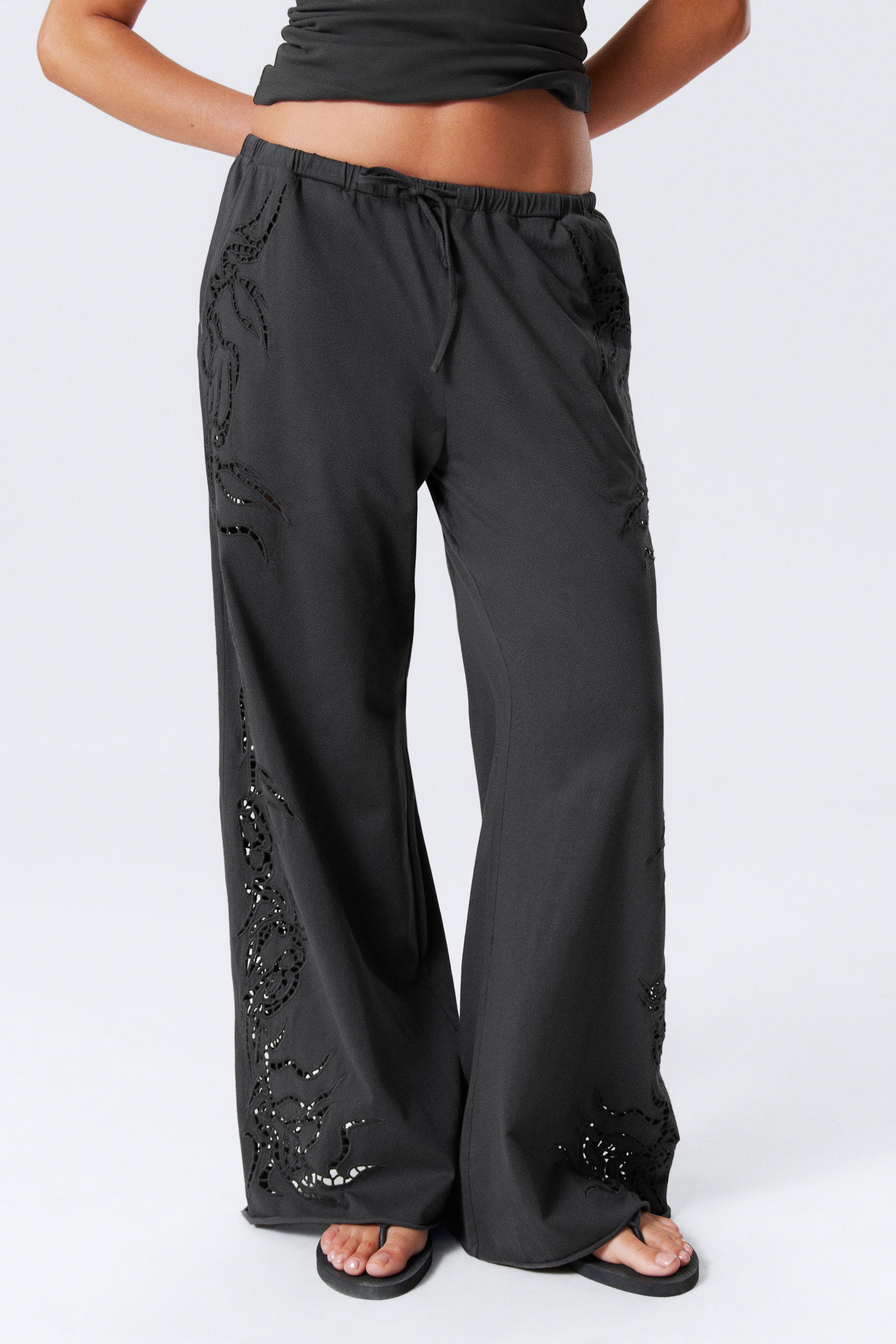 #3A3A3D - Broderie Anglaise Loose Fit Trousers - 2