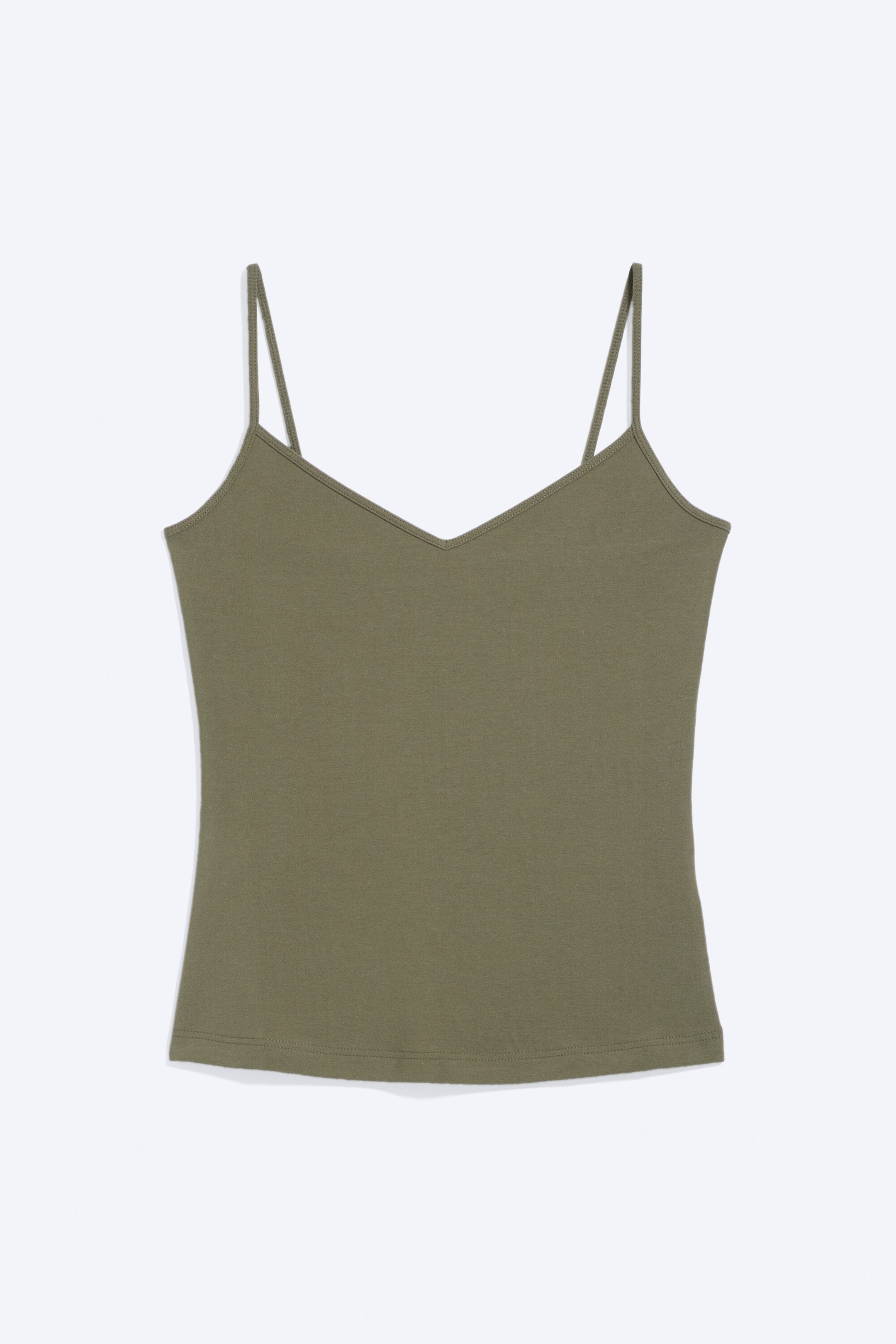 Dusty Khaki Green - Slim V-neck Cotton Singlet - 4