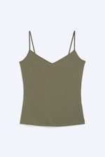 Dusty Khaki Green - Slim V-neck Cotton Singlet - 4