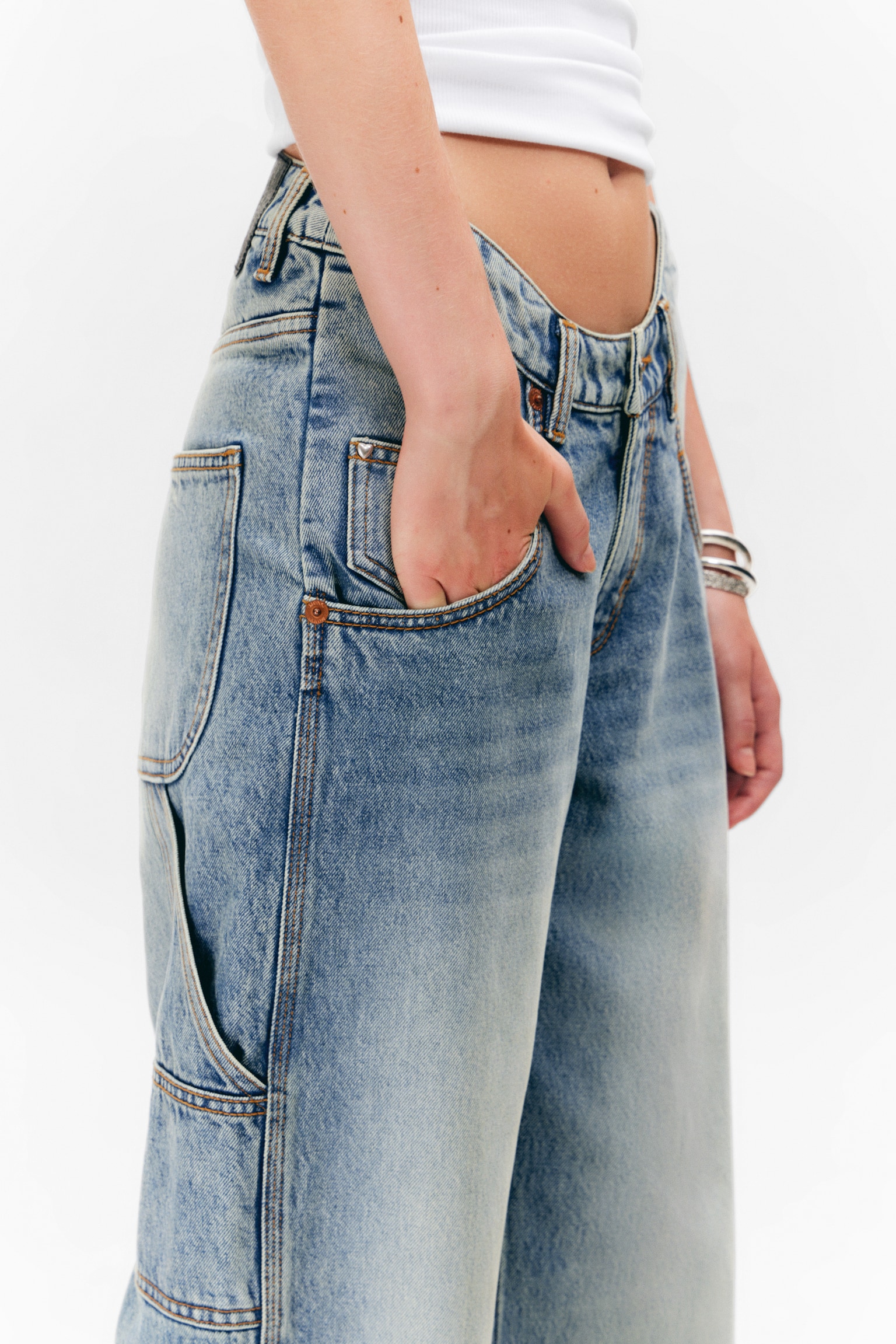 Fever Scooped Waist Workwear Jeans - Hypnos Blue - Medium Blue - 5