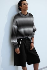 Space Dye noir - Pull en coton tricoté chiné décontracté - 0