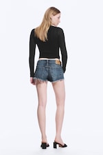 Blue Hymn - Medium Blue - Venus Frayed Low Rise Denim Hotpants - 2