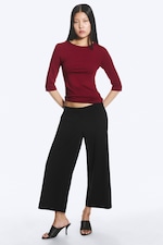 Dark Red - Fitted Three-Quarter Sleeve Top - 1