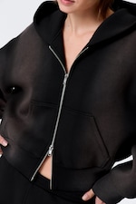 Black Spray Wash - Cropped Washed Scuba Zip Hoodie - 1