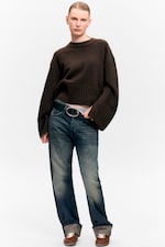 Dark Brown - Knitted Oversized Sweater - 0