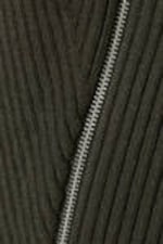 Dark Khaki Green - Slim Knitted Zip Cardigan - 1