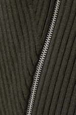 Dark Khaki Green - Slim Knitted Zip Cardigan - 1