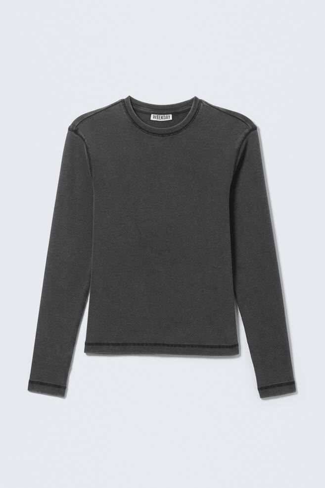 T-shirt a coste a maniche lunghe - Nero lavato/Nero a righe/Bianco polvere/Blu scuro lavato - 1