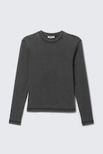 Noir délavé - T-shirt côtelé à manches longues - 3