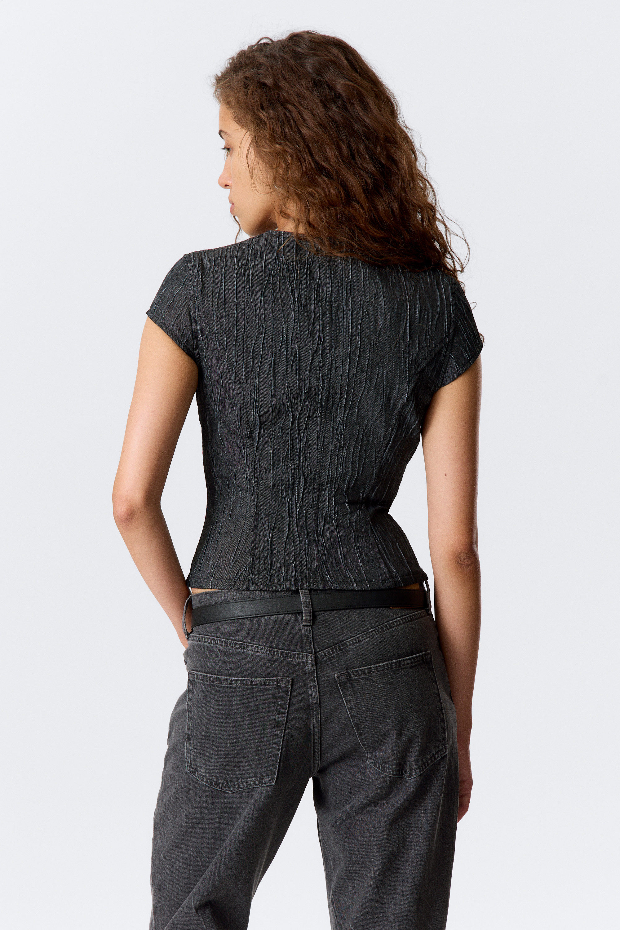 Dunkelblau - Strukturiertes Zip-Top mit V-Ausschnitt - 2