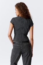 Dunkelblau - Strukturiertes Zip-Top mit V-Ausschnitt - 2