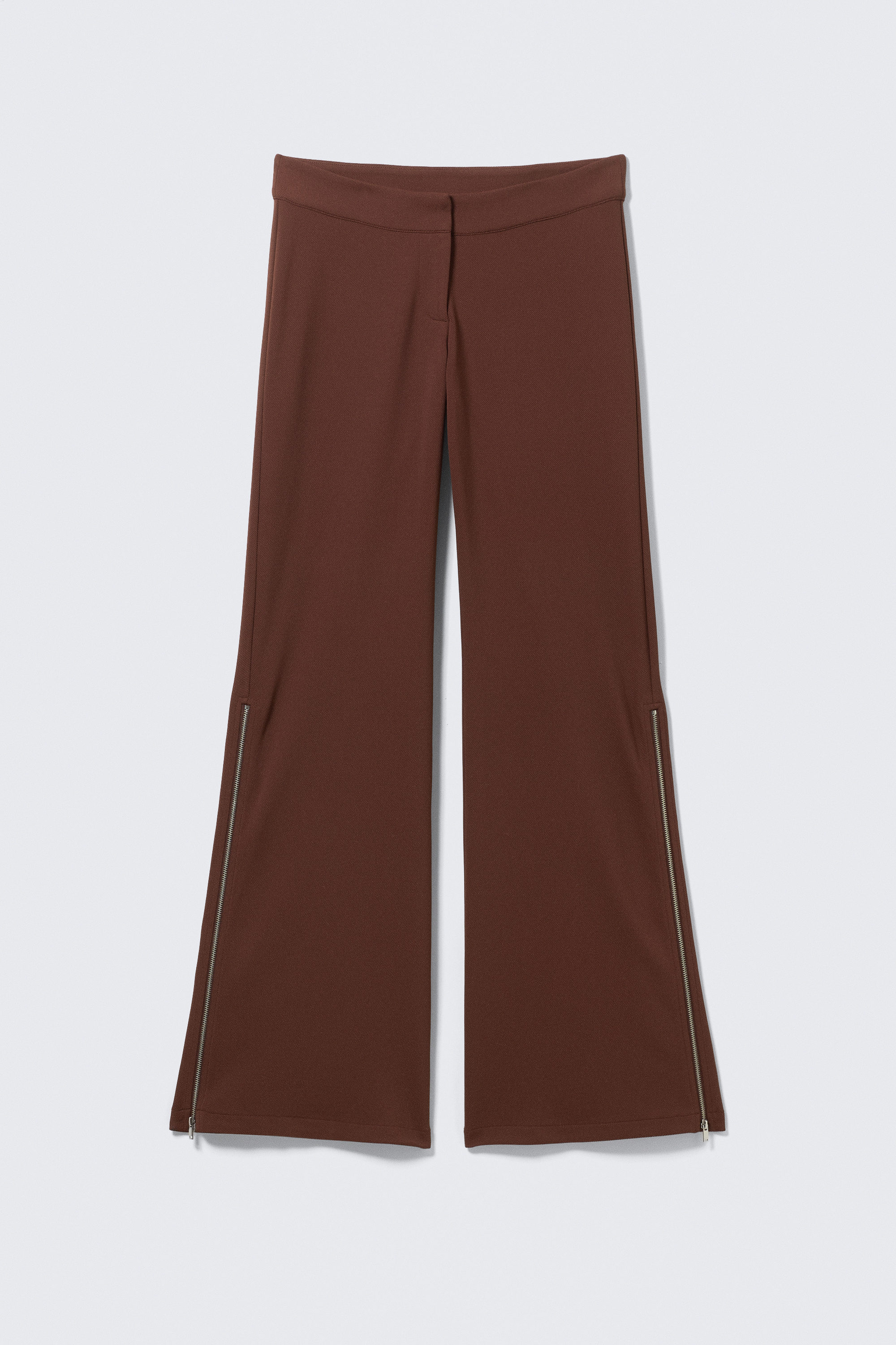 Braun - Ausgestellte Zip-up-Hose mit mittlerer Bundhöhe - 3