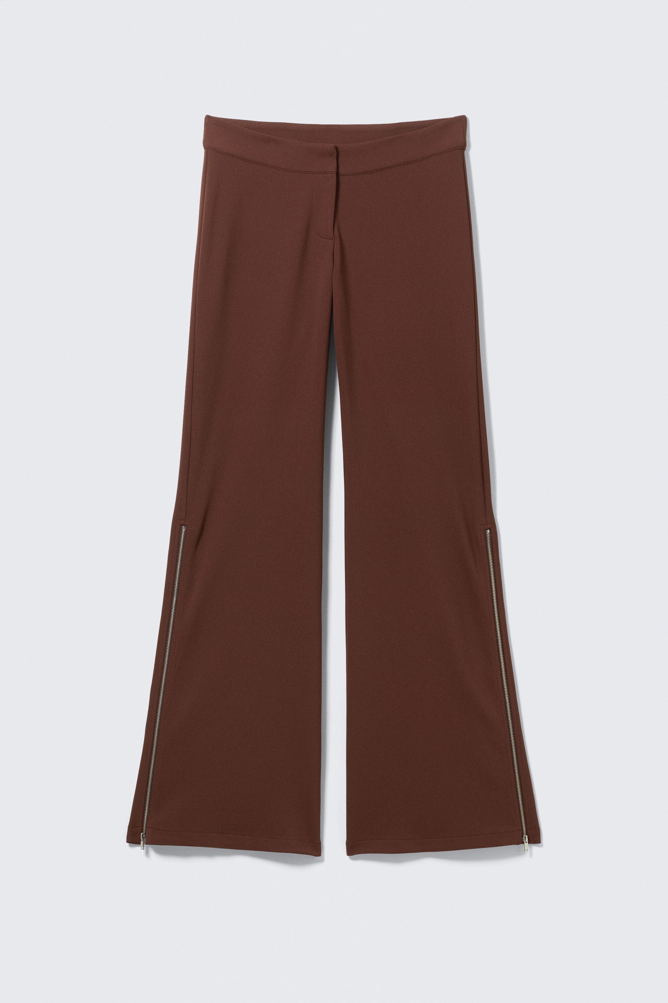Brown - Mid Rise Flared Zip-Up Trousers - 3