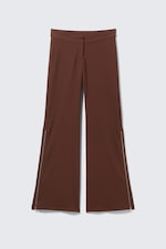 Brown - Mid Rise Flared Zip-Up Trousers - 3