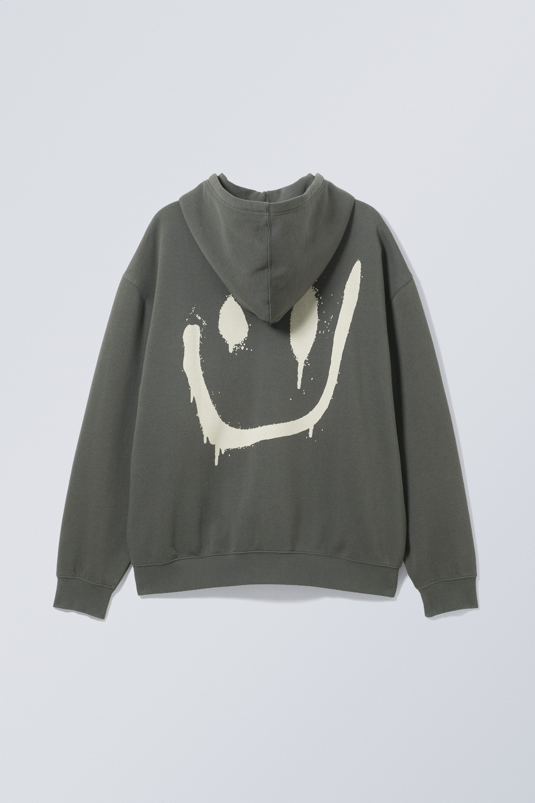 Grey Smiley - Oversized Graphic Zip Hoodie - 1
