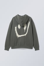Grey Smiley - Oversized Graphic Zip Hoodie - 1
