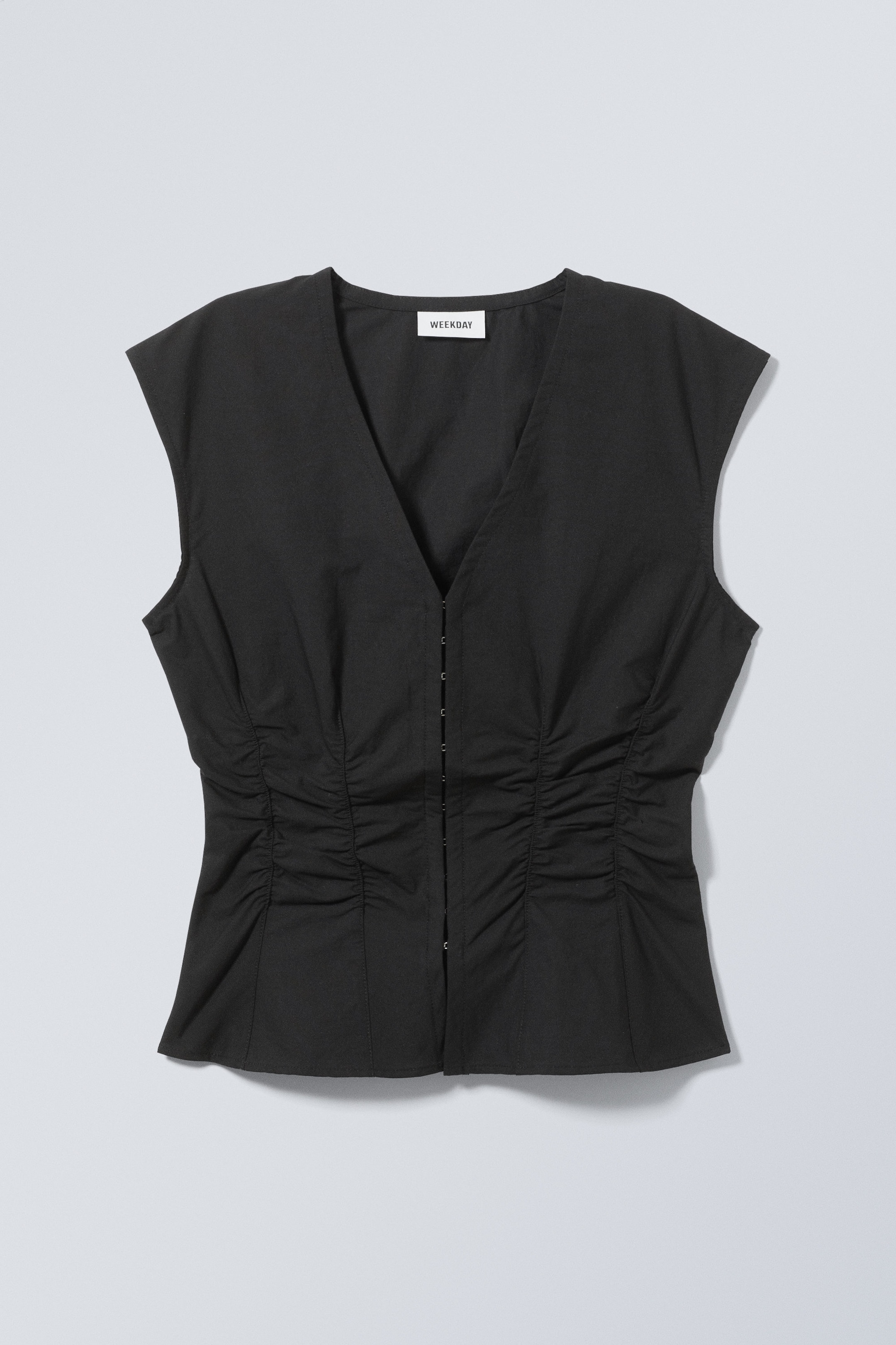 Black - Sleeveless Gathered Poplin Top - 0