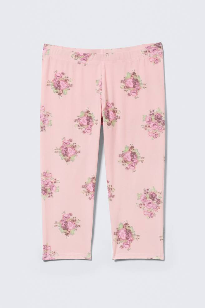 Soft Mid Rise Capri Leggings - Light Pink - Floral/Black/Grey Melange - 1