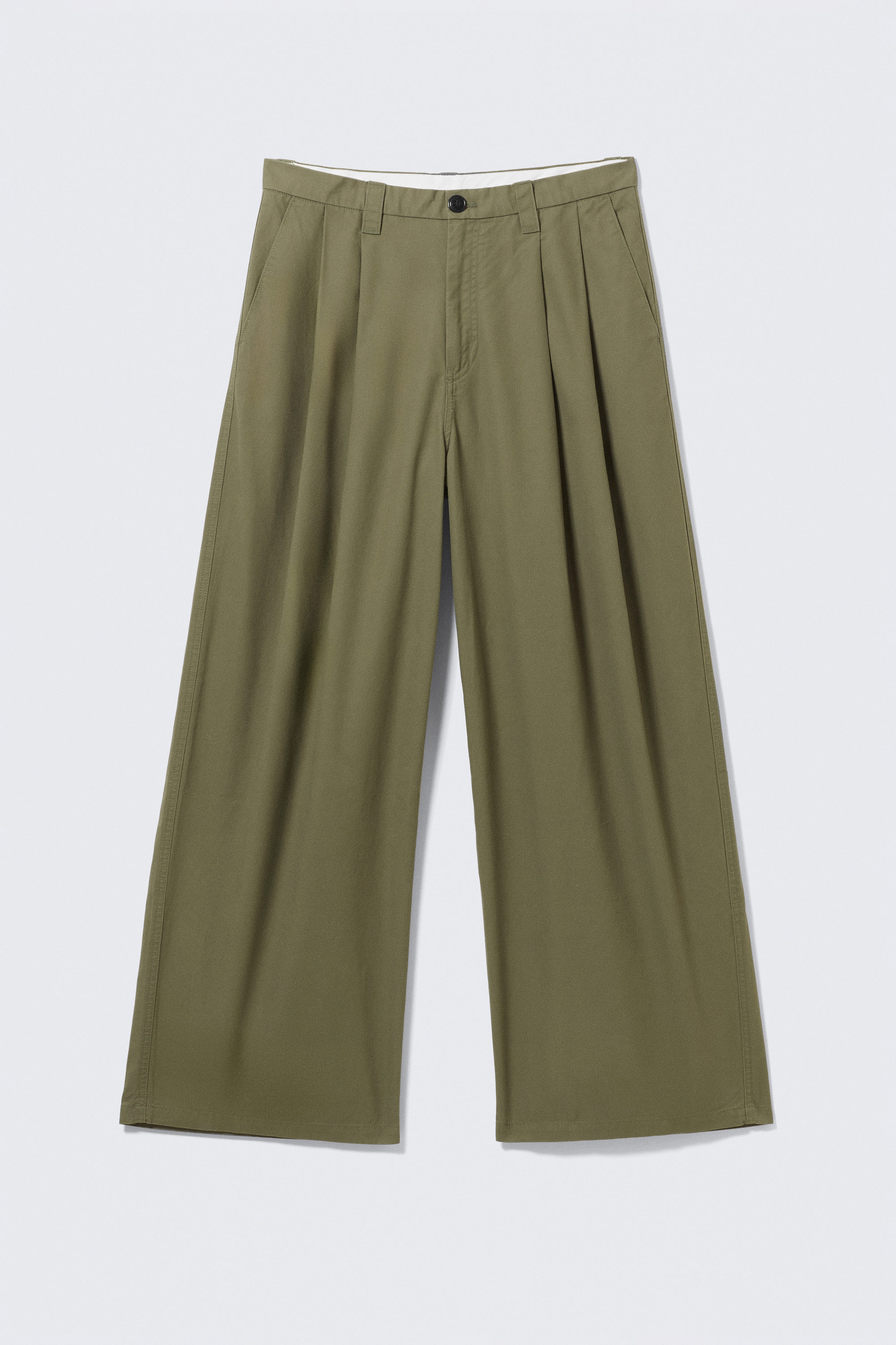 Khaki Green - Otis Oversized Pleated Cotton Twill Chinos - 5