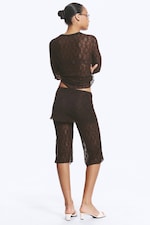 Marron foncé - Pantalon capri en dentelle - 3