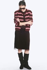 Mørkerøde og rosa striper - Strikket cardigan med knapper - 1