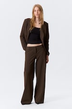 Striped Dark Brown - Low Flared Suit Trousers - 0