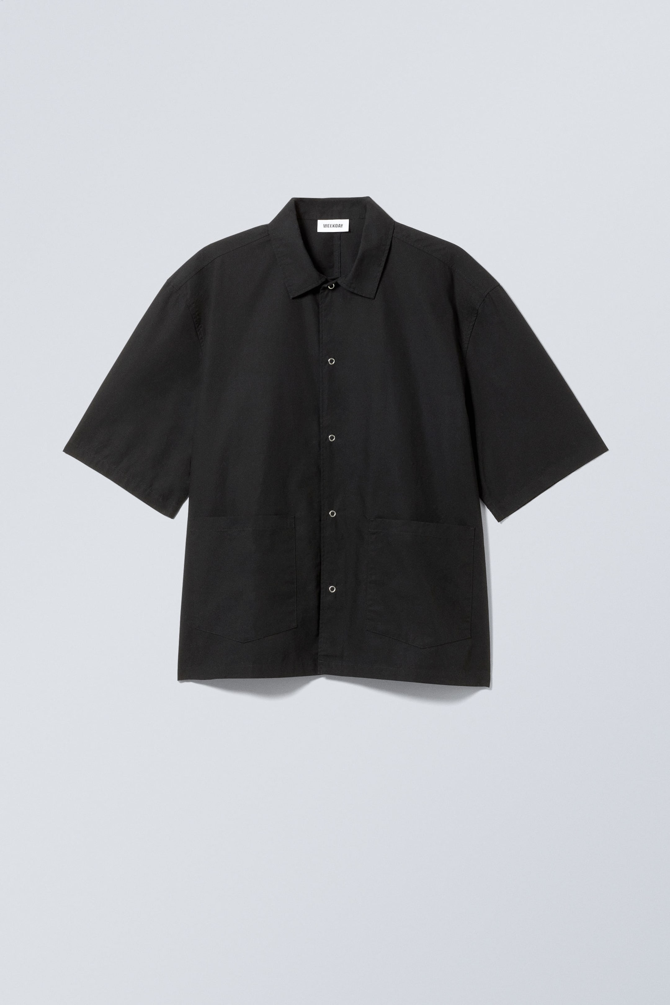 Black - Relaxed Short Sleeve Cotton Shirt - 0