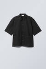 Black - Relaxed Short Sleeve Cotton Shirt - 0